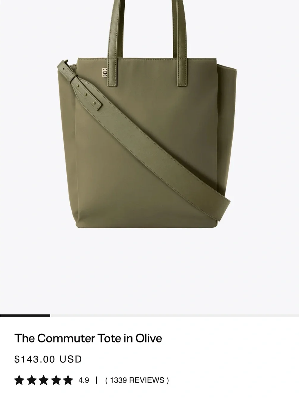 BÉIS Commuter Tote - Olive Green Tote Bag